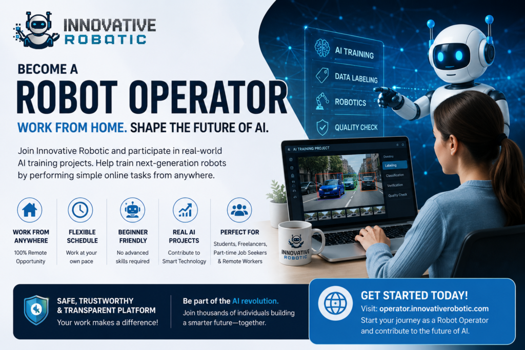 Person working remotely on AI training tasks as a robot operator, contributing to artificial intelligence projects from home.
